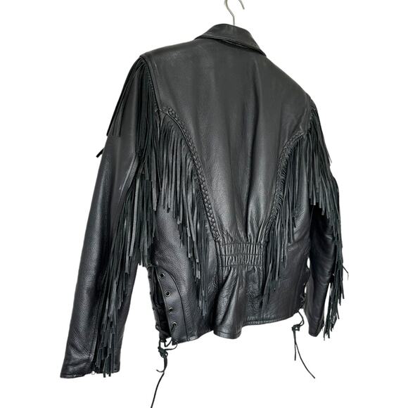 Antelope Creek Black Leather Fringe Motorcycle Jacket Size Medium - Picture 7 of 14